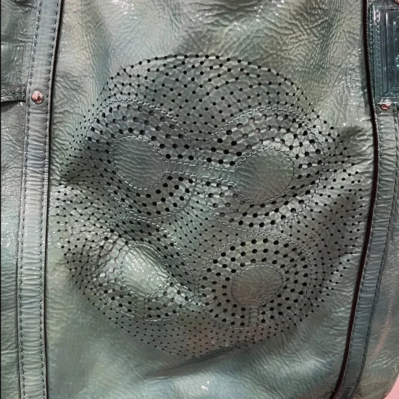 Coach Aubrey Aqua Marine-2 Tone Patent Leather Tote W/Shoulder Strap & Handles - Picture 6 of 16